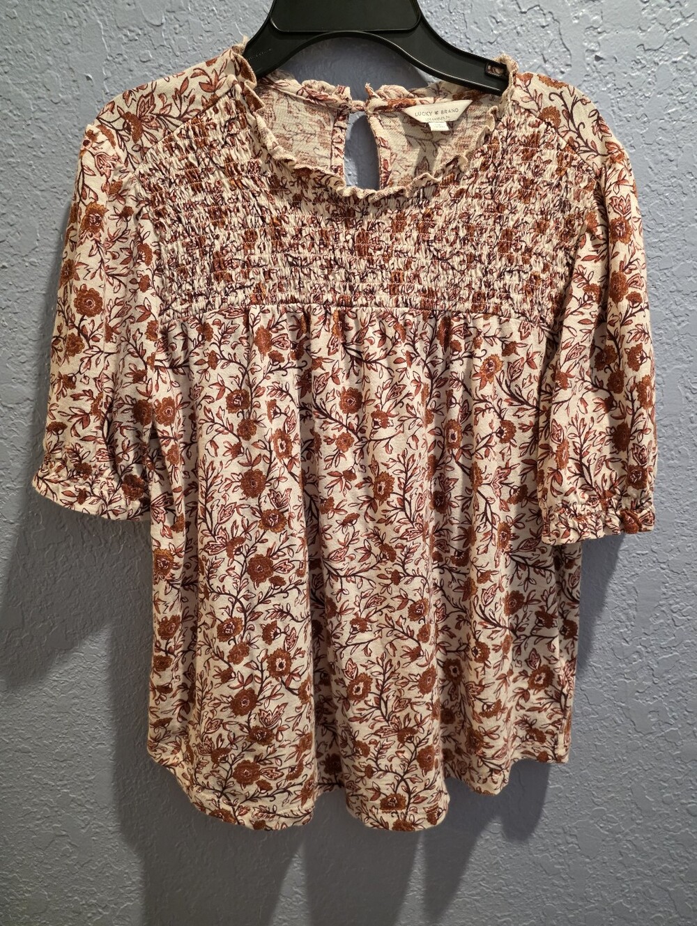Lucky Brand Cream Blouse with Rust Floral Print